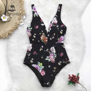 Cupshe Black Floral Lace up Swim